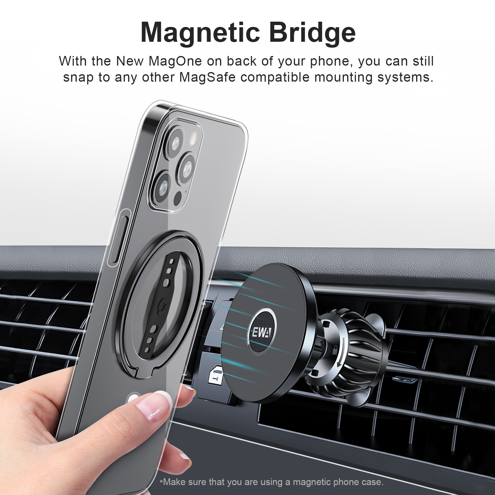 MagSafe Phone Grip Stand with Magnetic Ring Holder and Soft Silicone Strap