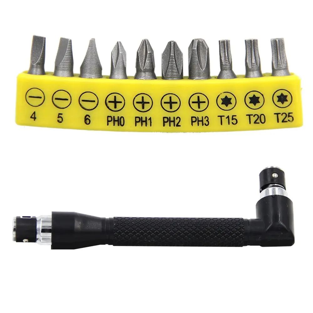 Compact 10-Piece Right-Angle Hex Screwdriver Bit Set - 1/4 Magnetic L-Shaped Screwdriver Kit for Tight-Space Repairs