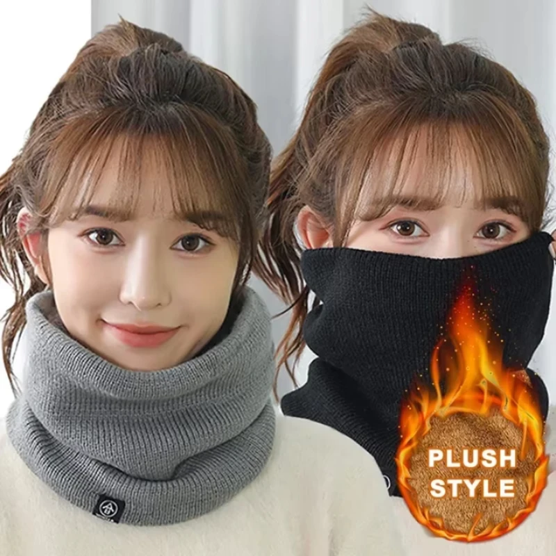 Outdoor Sport Tube Scarf, Warm Knitted Scarf Thickened Plush, Windproof Winter Neck Gaiter Cold-proof, Skiing Running