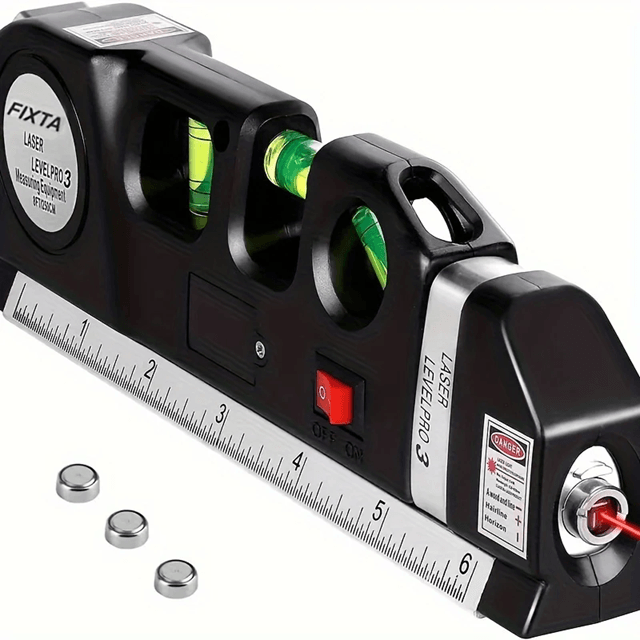 Multipurpose Laser Level Tool – Cross Line Level with 8-Foot Measuring Tape for DIY & Home Projects