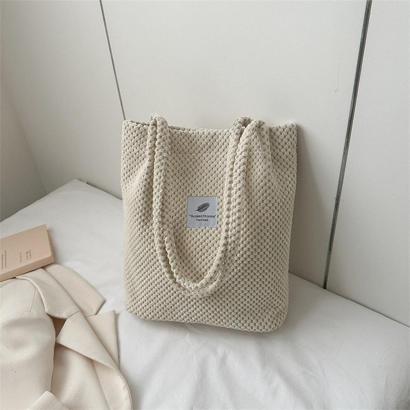 Casual Corduroy Bucket Shoulder Bag Canvas Everyday Tote for Women
