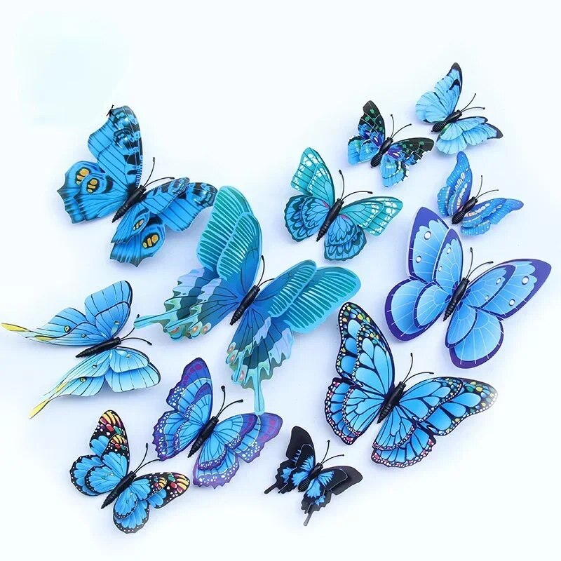 12pcs 3D Double Layer Butterflies Wall Stickers - Living Room, Wedding, Kids Decor | DIY Art Magnets