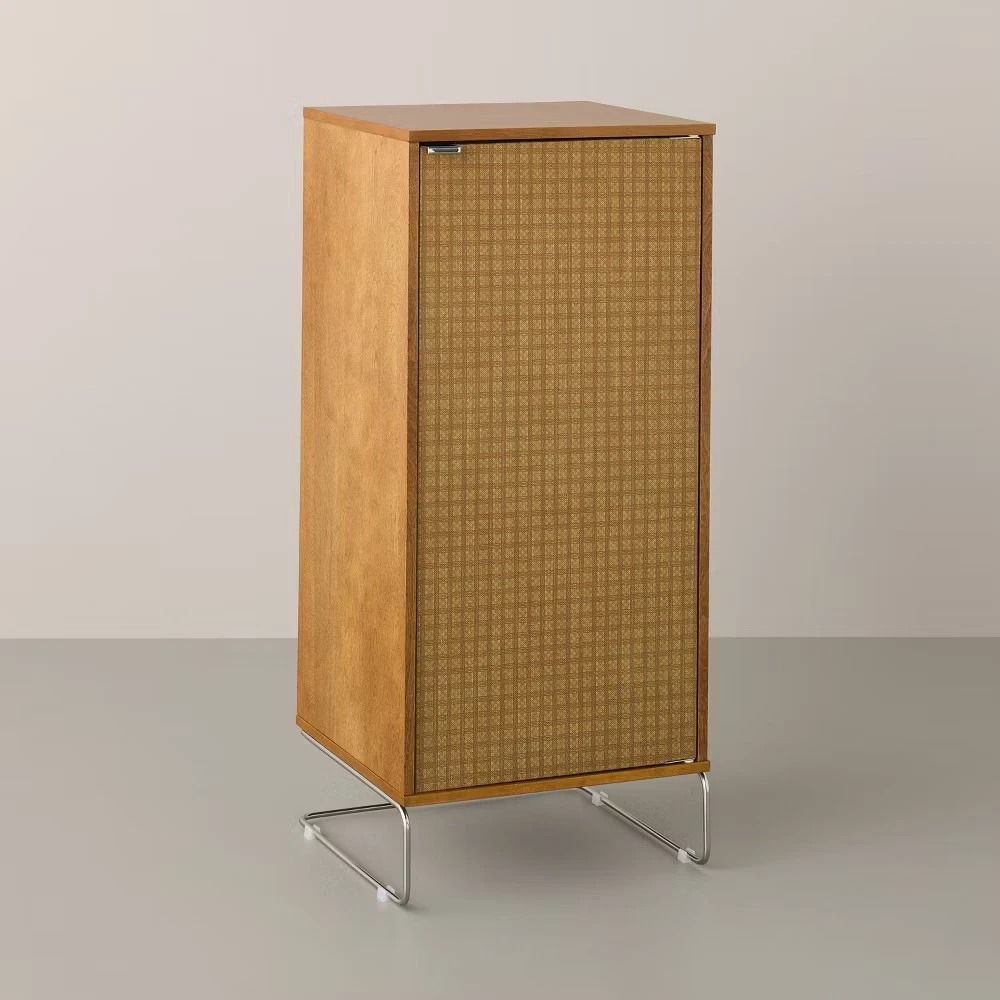 Hearth & Hand with Magnolia Wood and Fabric Vinyl Storage Cabinet, Shelves, Door, Wooden Frame