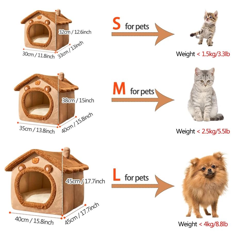 Foldable Pet House Removable Washable Cat Bed for Small Dogs and Medium Cats