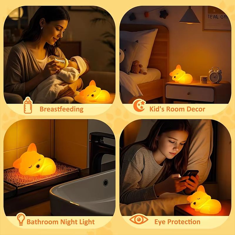 Rechargeable Cute Fox Silicone Night Light Dimmable Touch Lamp with Timer