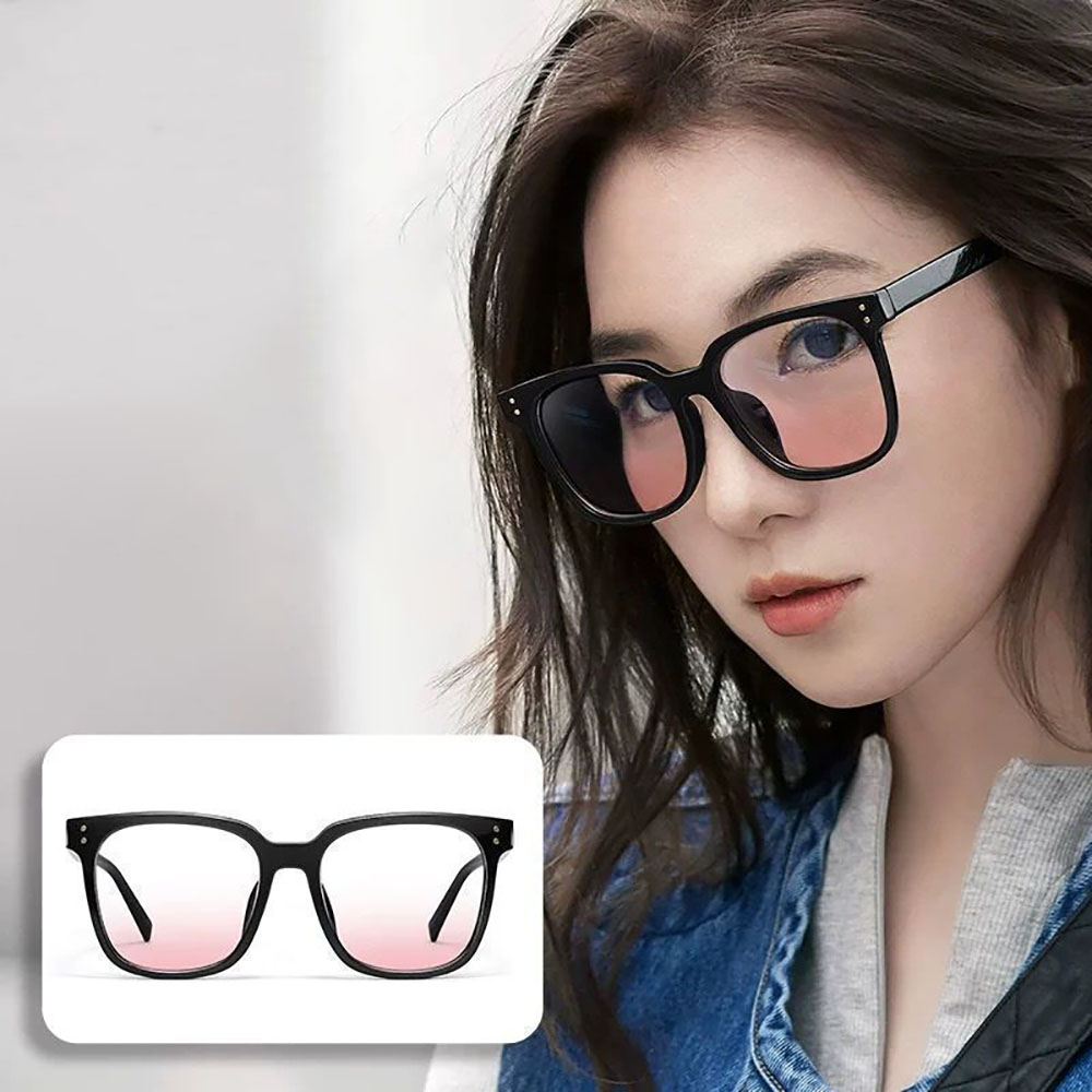 Fashion Round Sunglasses for Girls, Pink Blush Gradient Glasses, Transparent Black Frame Eyewear