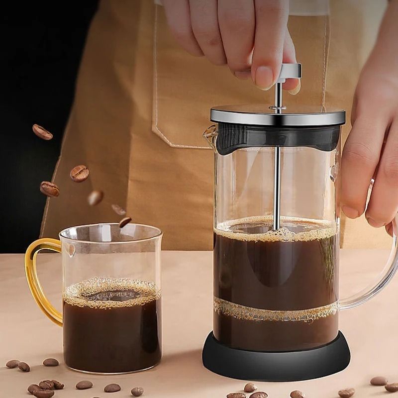 French Press Coffee Pot with High Borosilicate Glass and Built in Filter