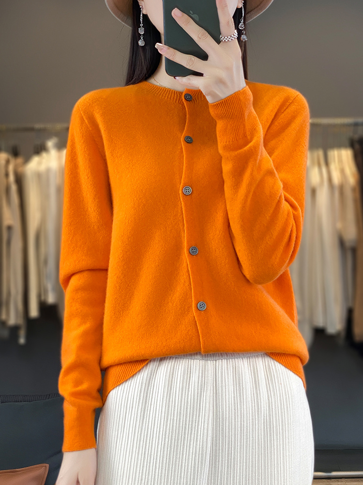 Casual Wool Sweater Women O-Neck Cardigan Buttoned Knitwear Soft Winter Tops