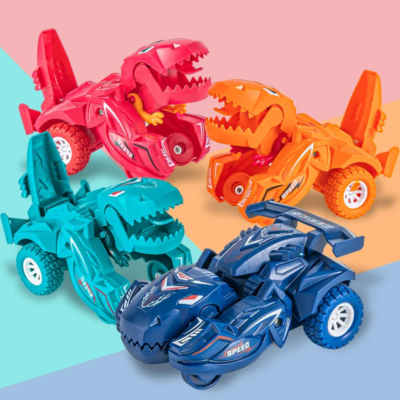 Dinosaur Transformation Car Toy for Boys Mini Vehicles with One Step Action and Collision Transformation