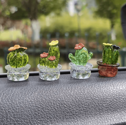 Cute Transparent Cactus Car Dashboard Ornaments 4 Piece Decorative Set