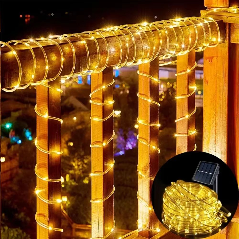 Solar LED Tube String Lights Waterproof Outdoor Garden Party Decor