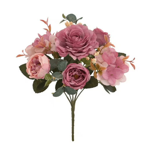 VintageBloom Silk Rose Bouquet – Retro Peony & Hydrangea Artificial Bridal Flower Arrangement