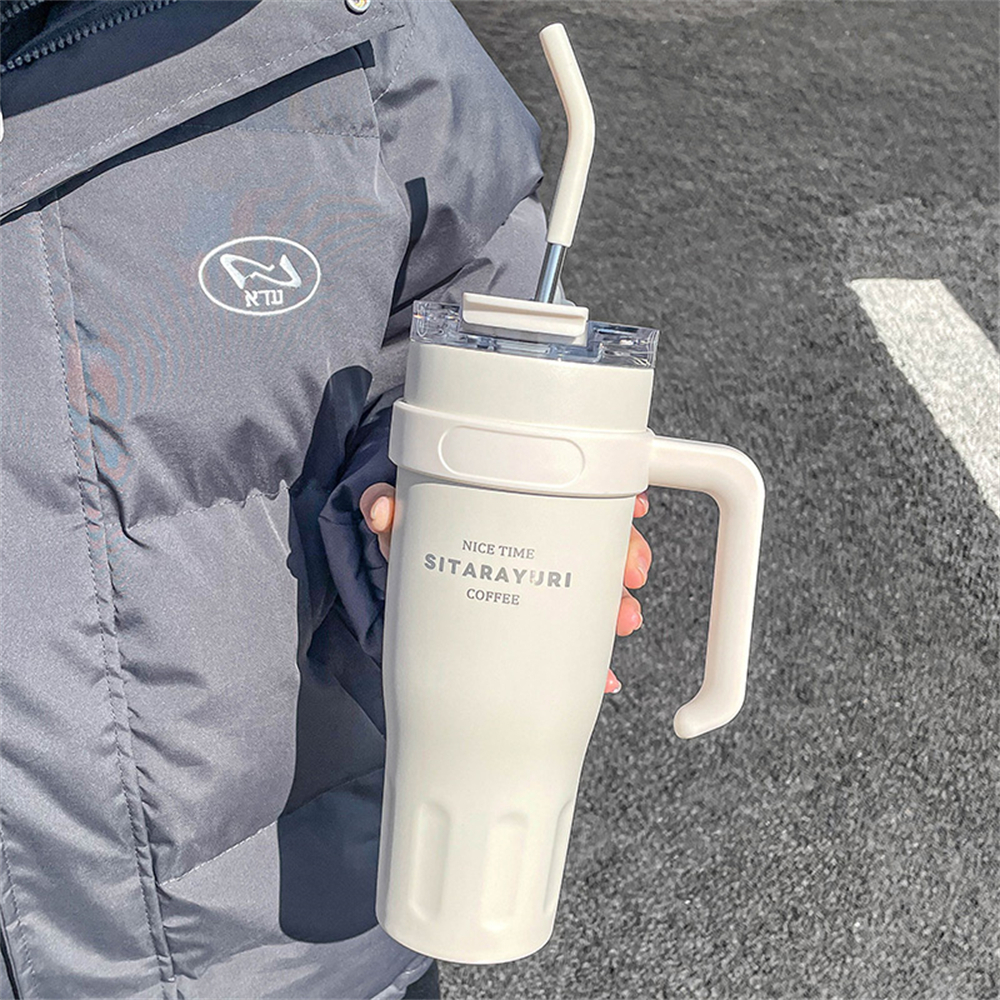 Stainless Steel Ice Tumbler , Insulated Cup with Handle & Straw, Keeps Cold, Ideal for Coffee & Water in Car