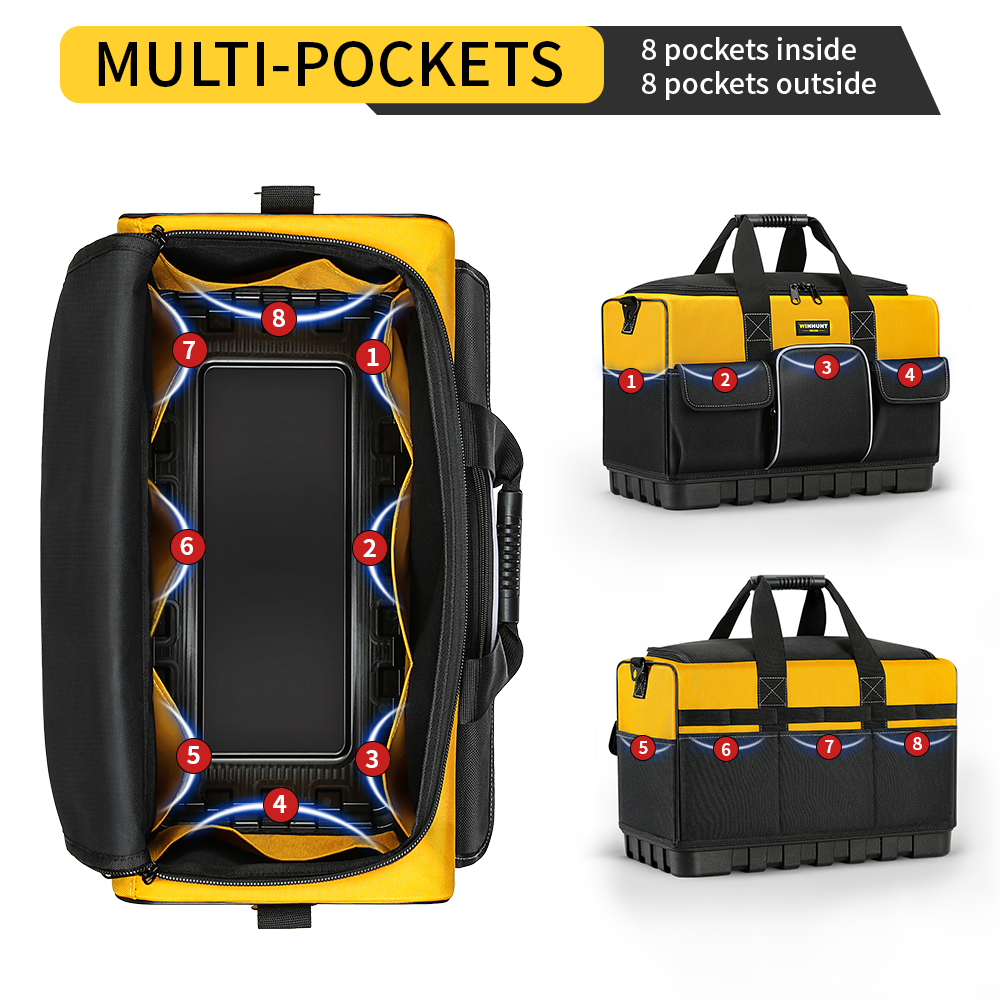 Durable Polyester Heavy-Duty Tool Bag with Wide Mouth & Waterproof Base, Adjustable Shoulder Strap