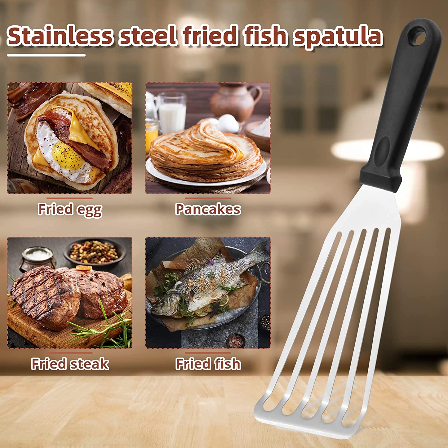 Non-slip Kitchen Frying Spatula, Stainless Steel Turner, Fish Spatula Slotted Leaky Shovel Cooking Tool
