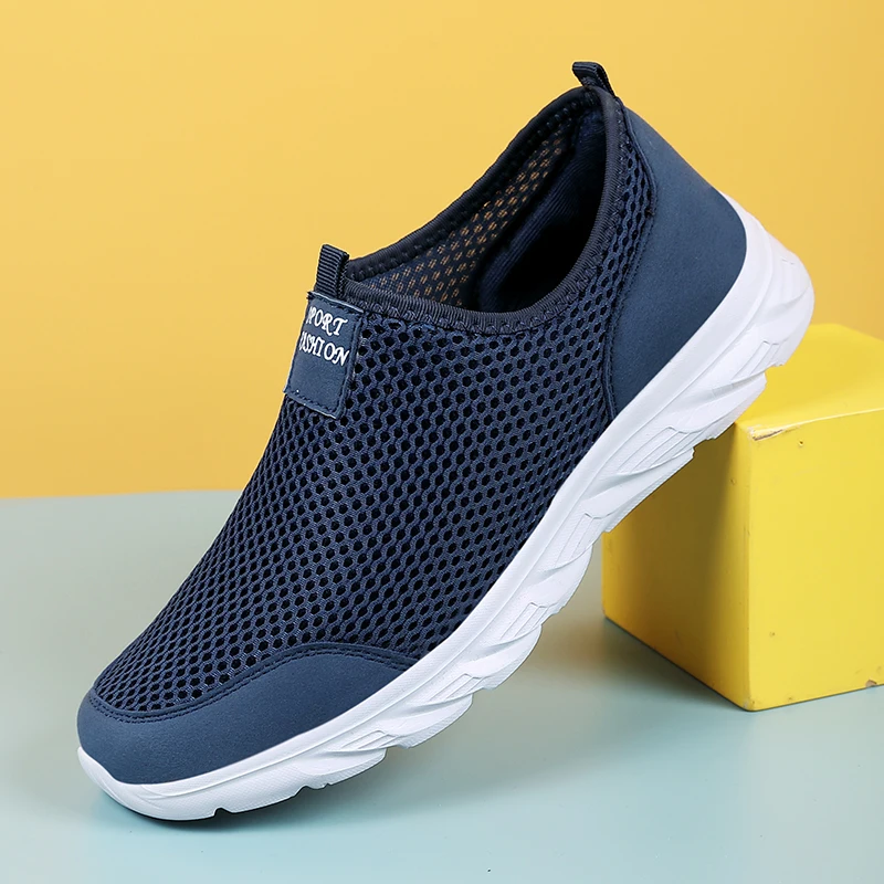 Breathable Mesh Men Running Shoes, Lightweight Summer Sneakers Casual Walking Slip-On Loafers Driving Zapatos Casuales
