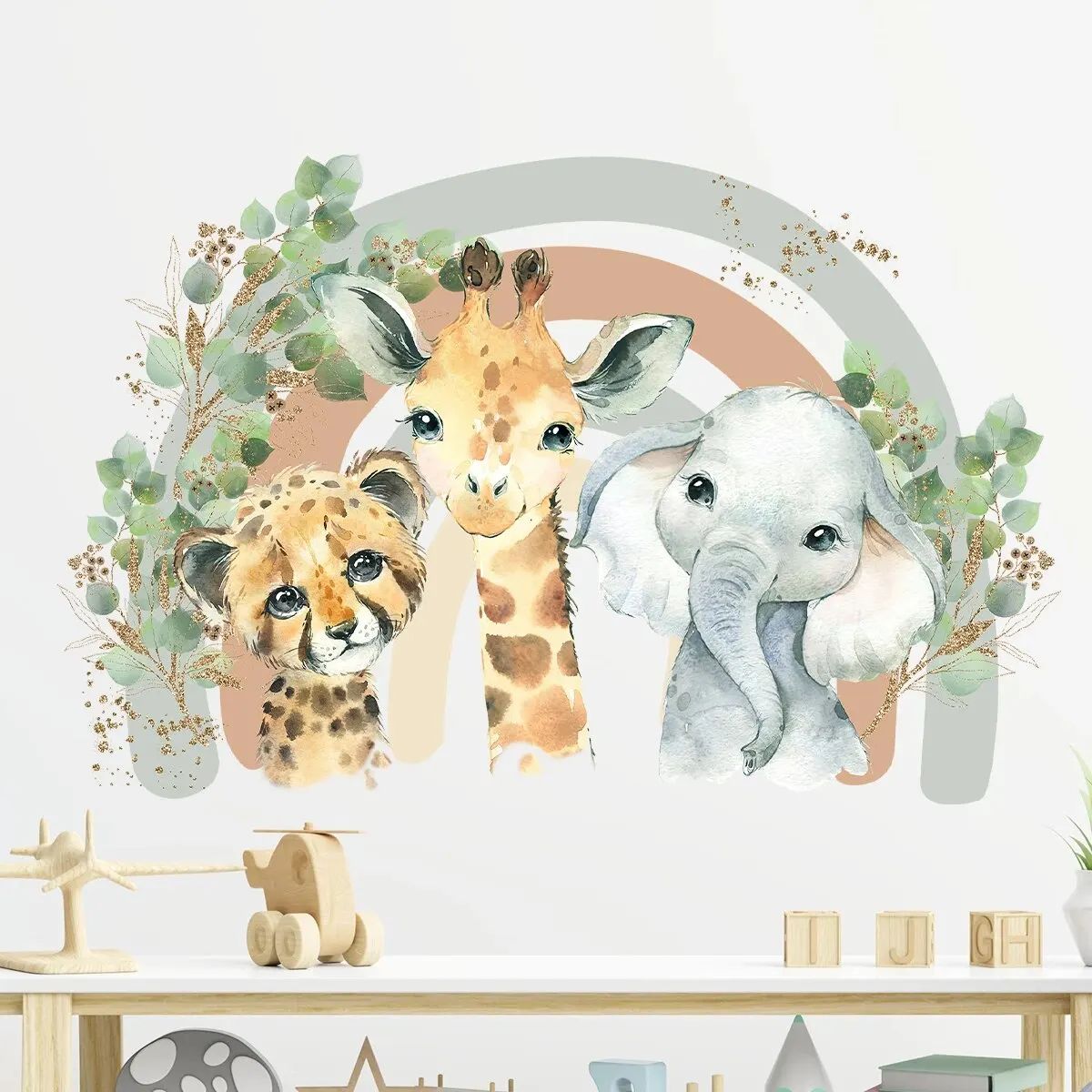 Cute Cartoon Animal Wall Stickers Rainbow Kids Room Decals