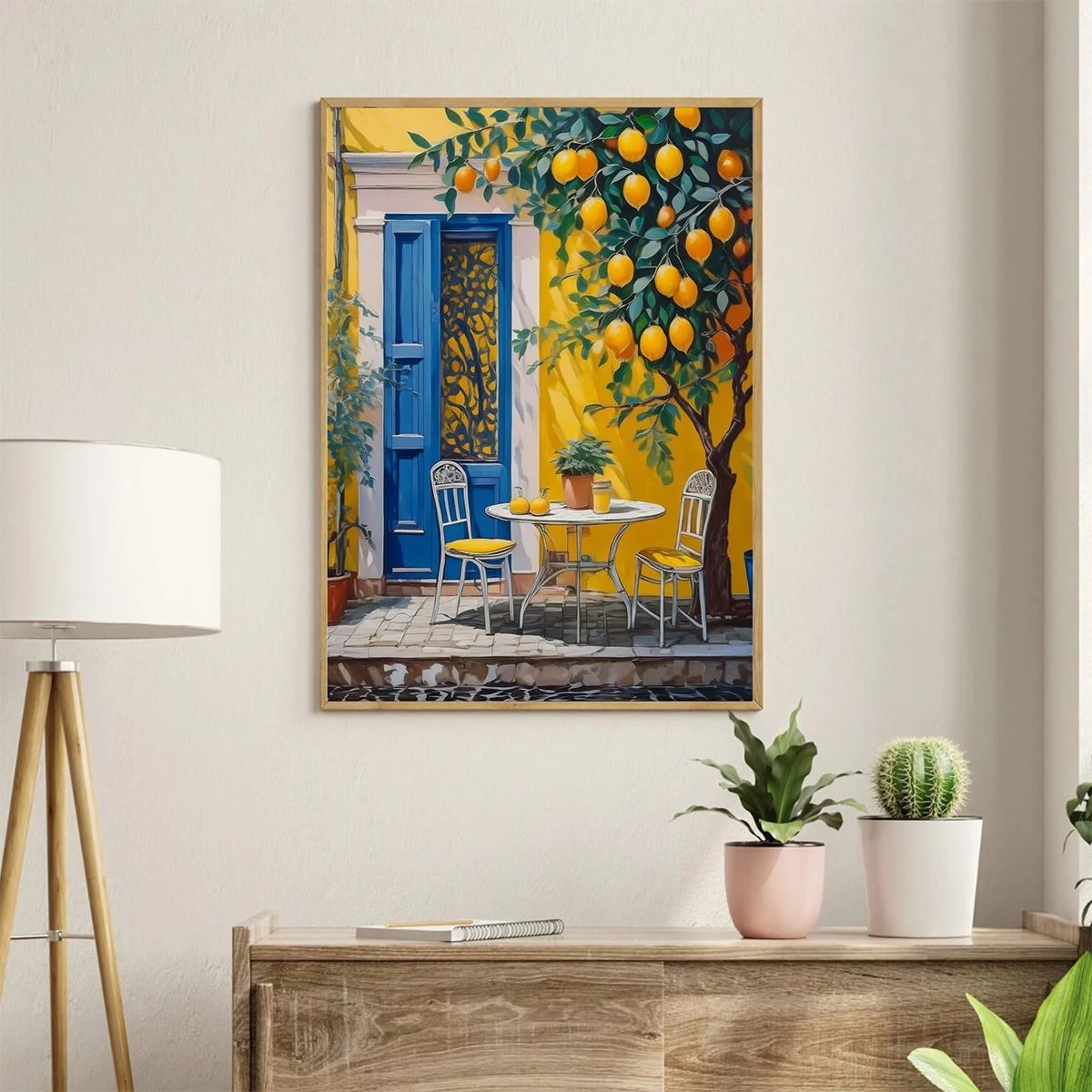 Mediterranean Lemon Tree Prints – Italian Landscape Wall Art – Modern Cottagecore Canvas Painting for Spring Home Decor