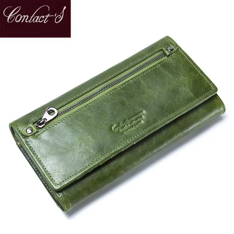 Genuine Leather Long Clutch Wallet for Women with Phone and Photo Holder