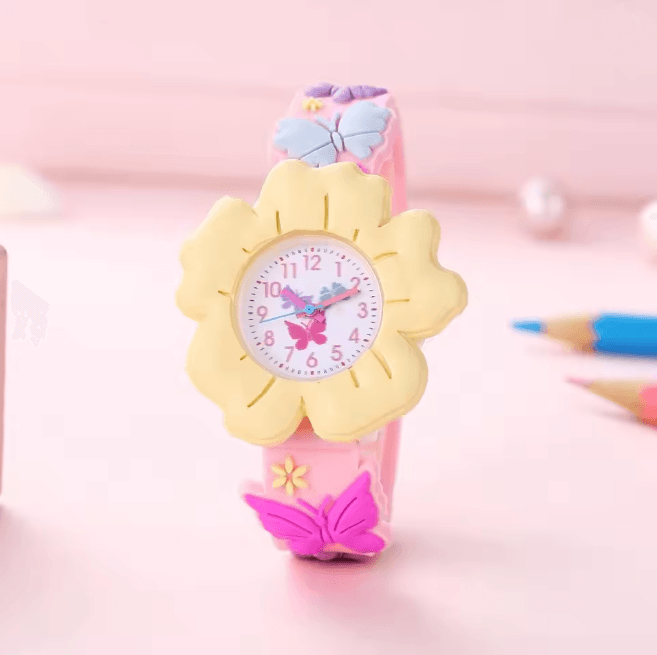 Kids Cartoon Learning Watch Flower Butterfly Soft Strap