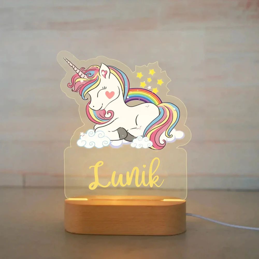 Personalized Kids Night Light Custom Name Animal Acrylic Lamp