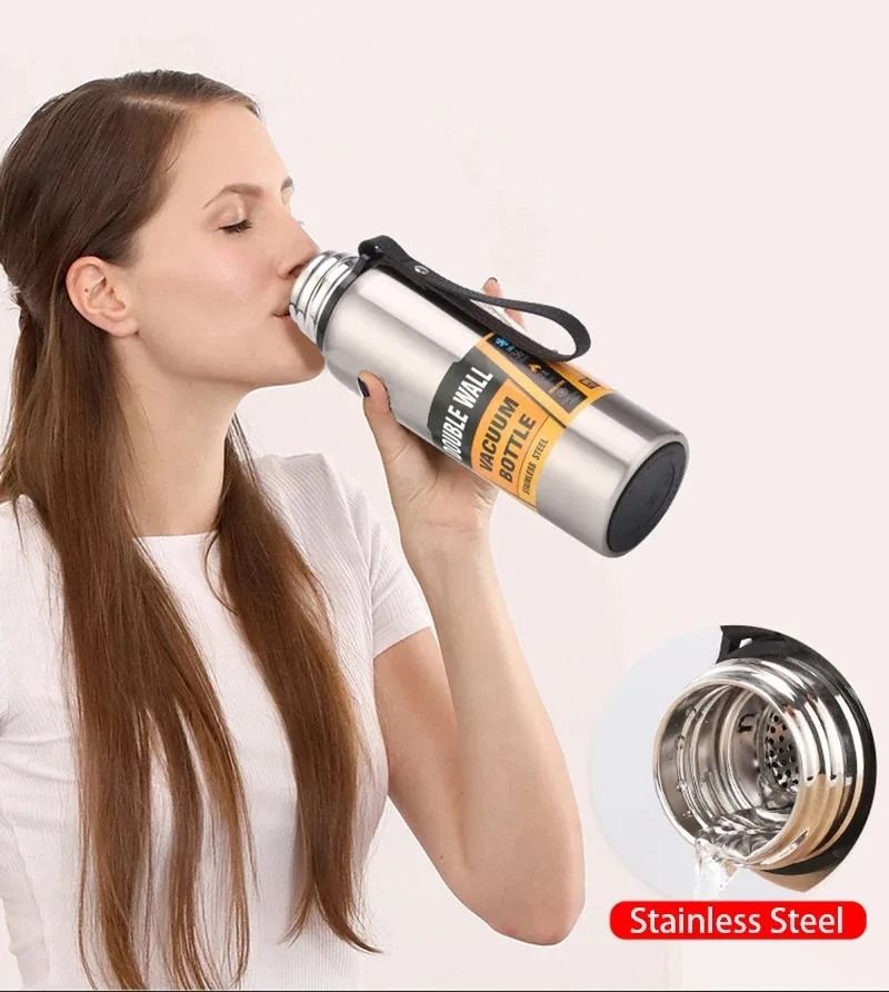 500/1000/1500ml Large Capacity Stainless Steel Thermos Vacuum Flask Portable Insulated Tumbler With Carry Rope