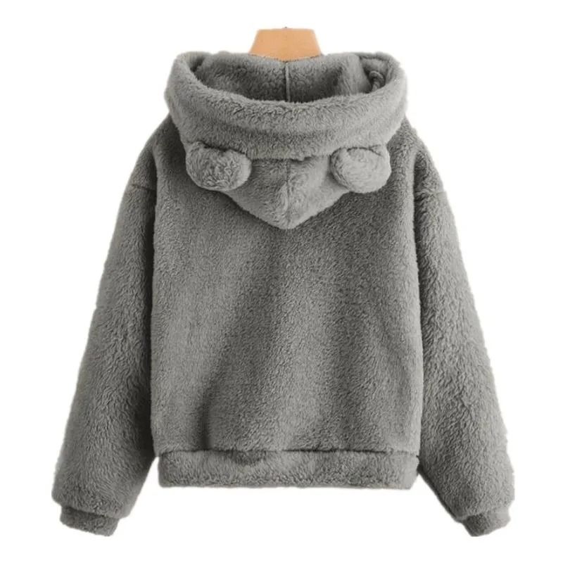 Womens Plush Rabbit Ear Hoodie with Long Sleeves