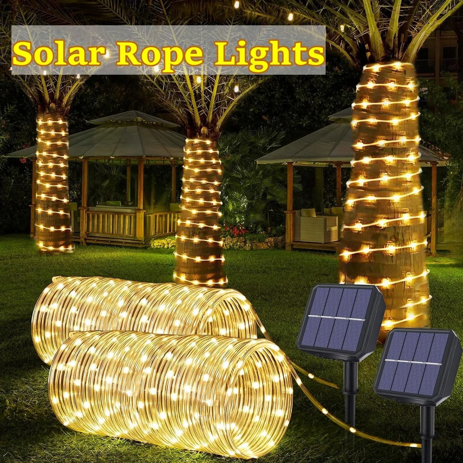 LED Solar Strip Rope Tube Fairy Light Outdoor Garden Garland