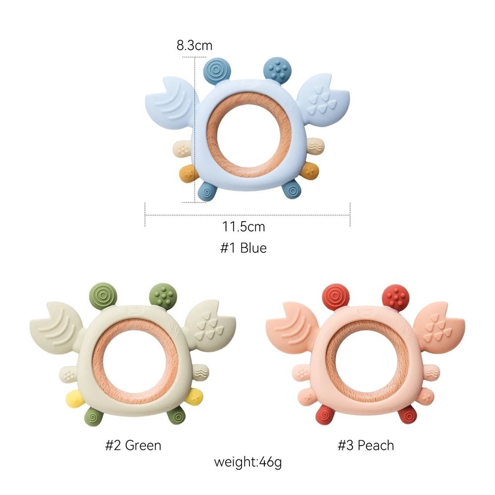 Silicone Crab Baby Teether with Natural Wooden Ring – BPA-Free Molar Toy