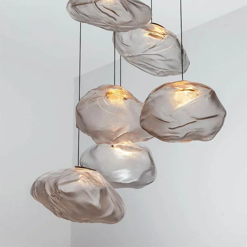 Modern Cloud Design Smoky Grey Glass Pendant Light, Handcrafted Blown Glass Hanging Lamp for Living Room, Dining Room