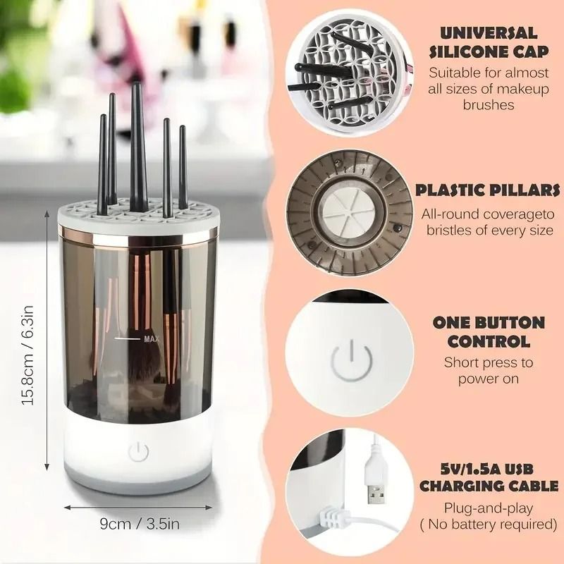 USB Plug Electric Makeup Brush Cleaner with Collars and Rubber Bowl
