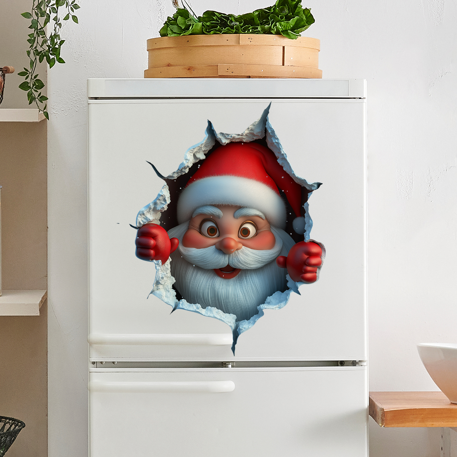 Santa Claus Self-Adhesive Wall Decals, Christmas Home Decor Stickers for Holiday Party Decor