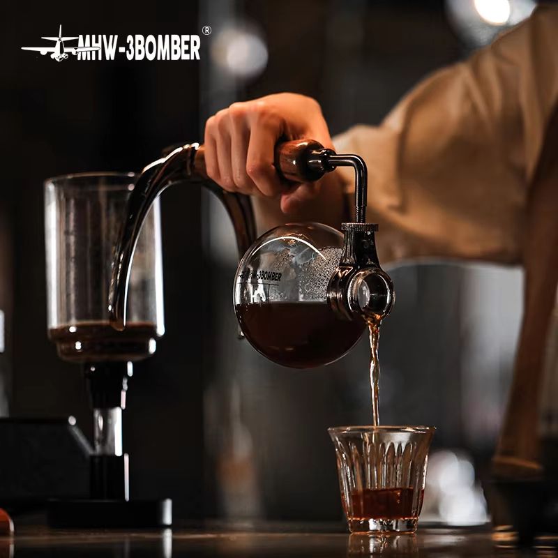 MHW-3BOMBER Japanese Siphon Coffee Maker – Premium Vacuum Brewer with Wooden Handle, 1–3 Cup Glass Drip System