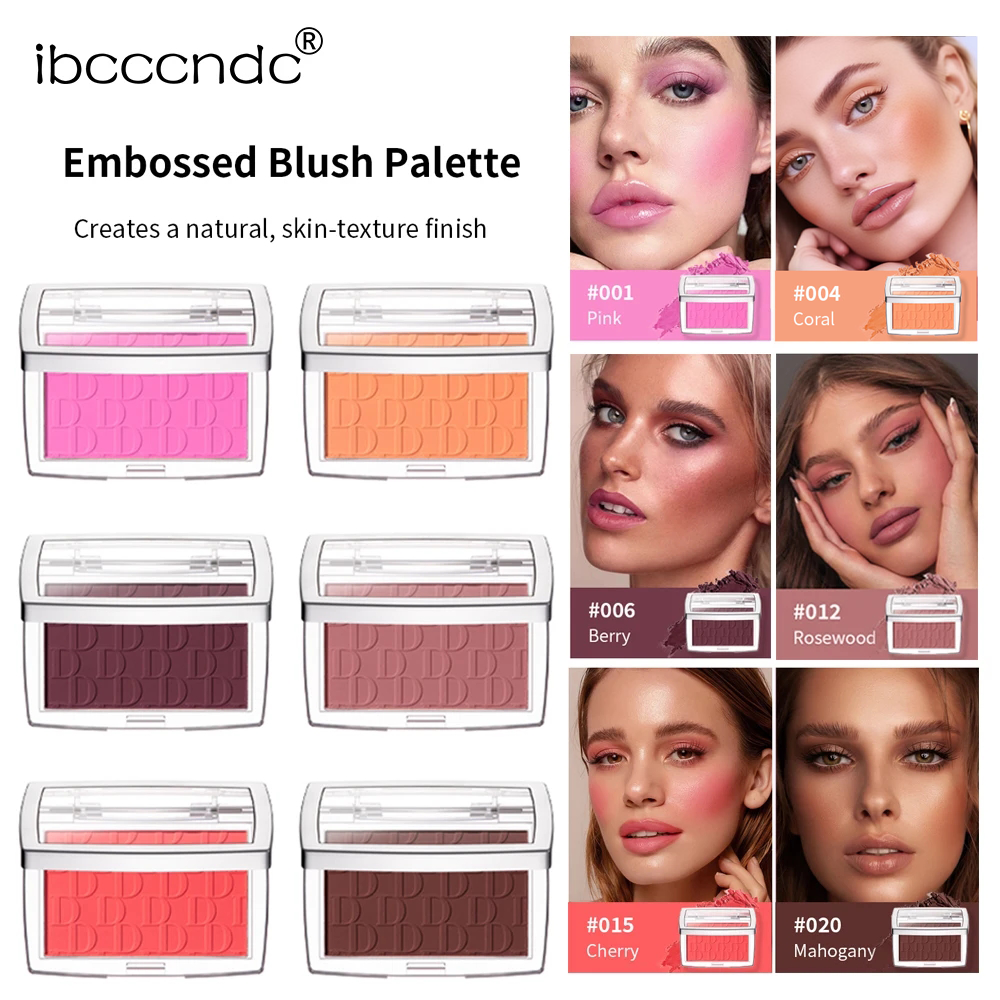Hot Matte Embossed Blush Palette, Rosy Blusher Powder, High Pigmented Pink Coral Rouged for Cheeks, Smooth Cosmetics