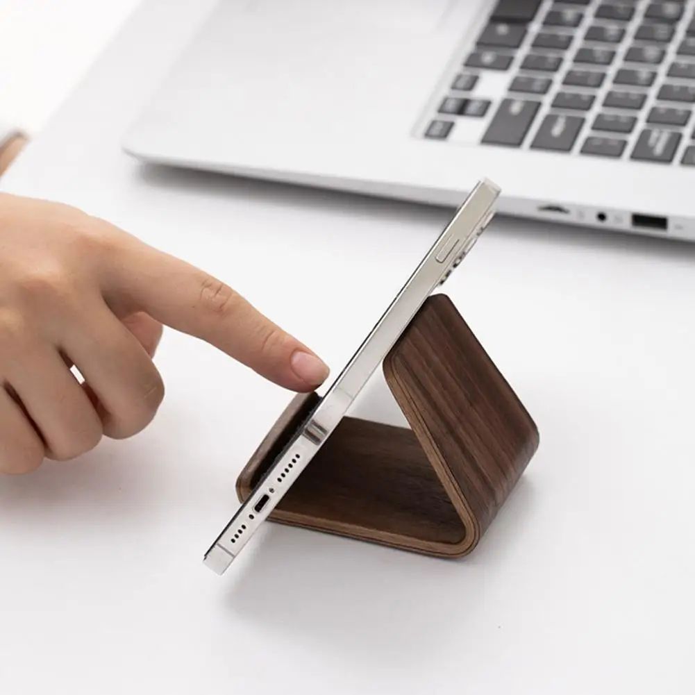 Walnut Solid Wood Phone Stand Holder for Desk, Portable Desktop Mobile Stand for Home Office Travel, Stylish Support