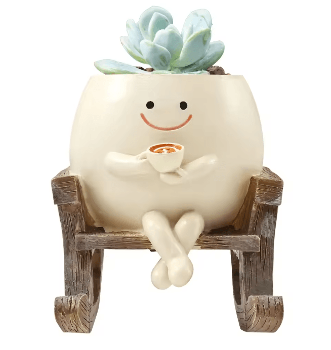 Smile Face Planter Rocking Chair Plant Pot Decorative Indoor Flower Pot