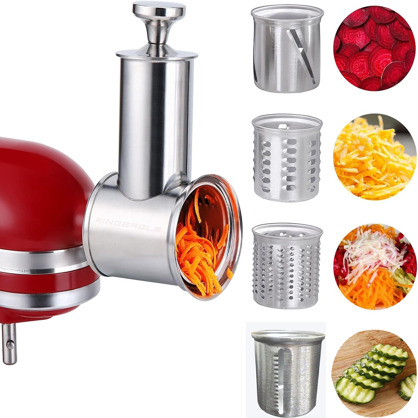 Large Stainless Steel Slicer Shredder Attachment for KitchenAid Mixer, Dishwasher Safe Vegetable Cheese Grater Accessory