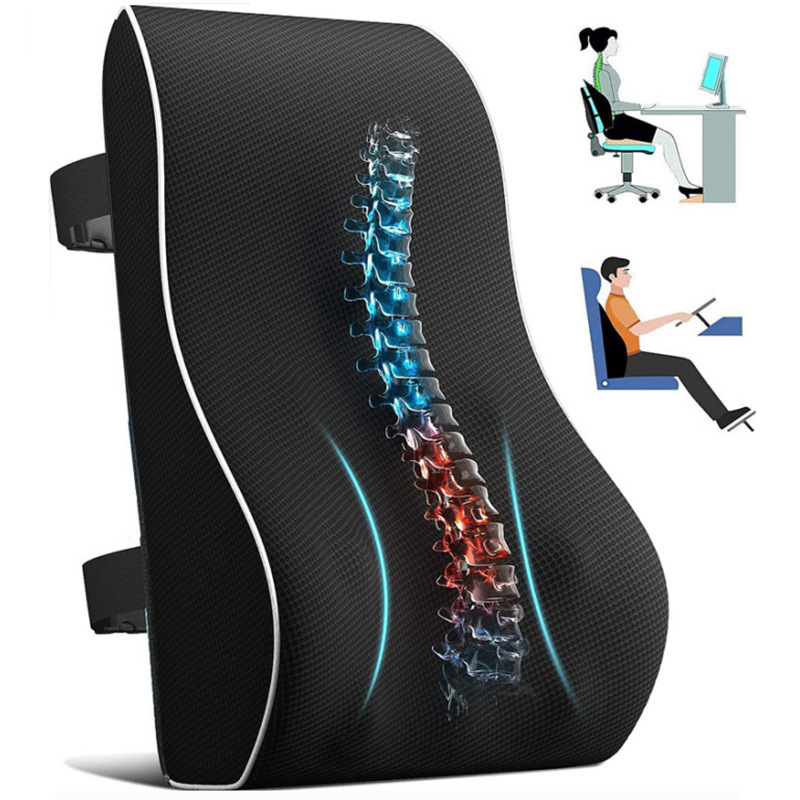 ErgoRebound Memory Foam Car Seat Lumbar Support Cushion for Office Chair and Driving Comfort