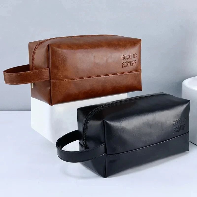 Mens Business PU Leather Travel Toiletry Bag