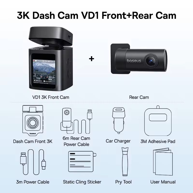 3K Front and Rear Dash Cam with GPS and Parking Mode