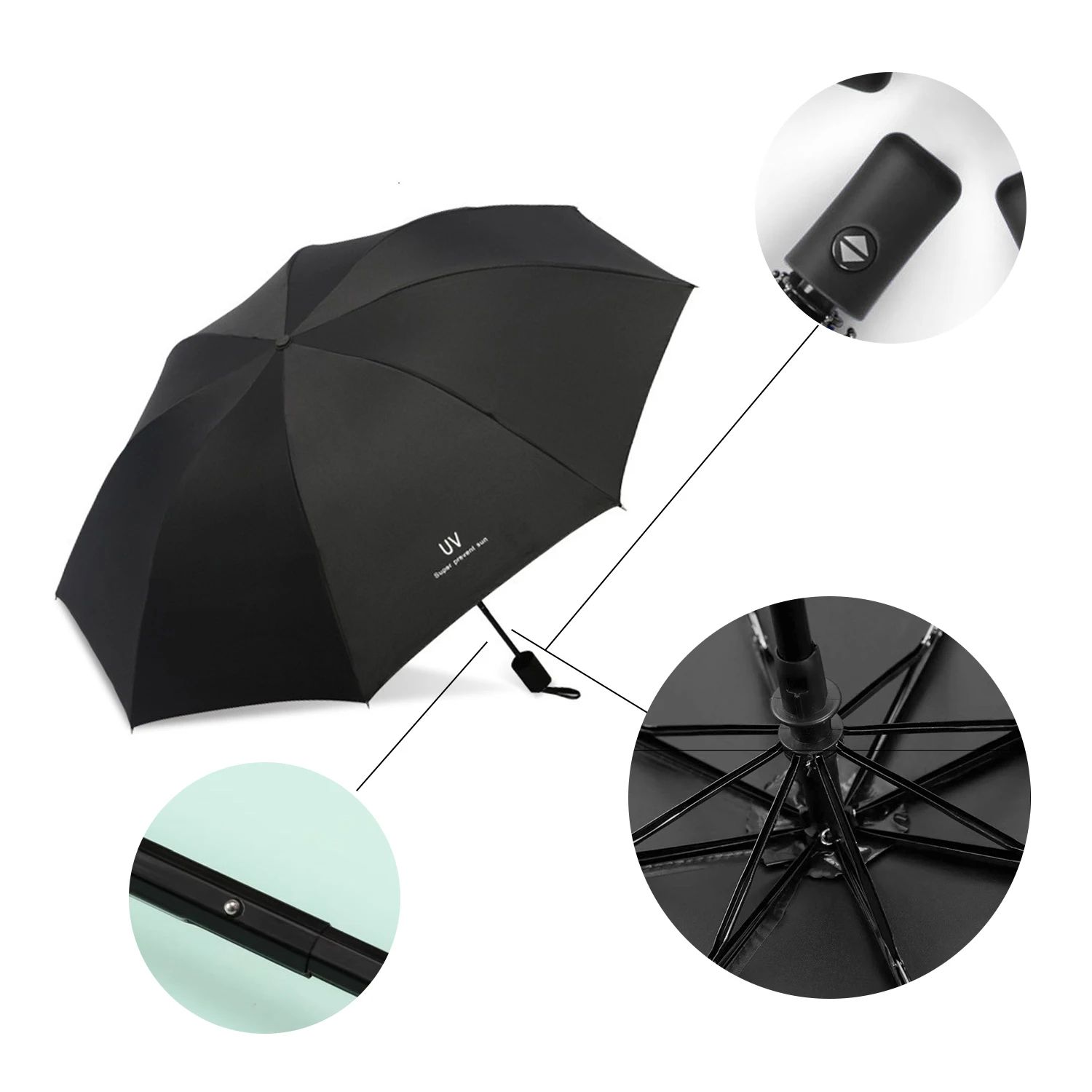 8-Rib Automatic Folding Umbrella with UV Protection – Compact Windproof Travel Rain & Sun Umbrella Lightweight Durable