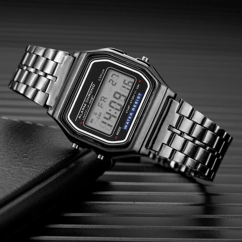 Womens Luxury Black Silicone Watches, Fashion LED Digital Clock, Casual Electronic Ladies Watch