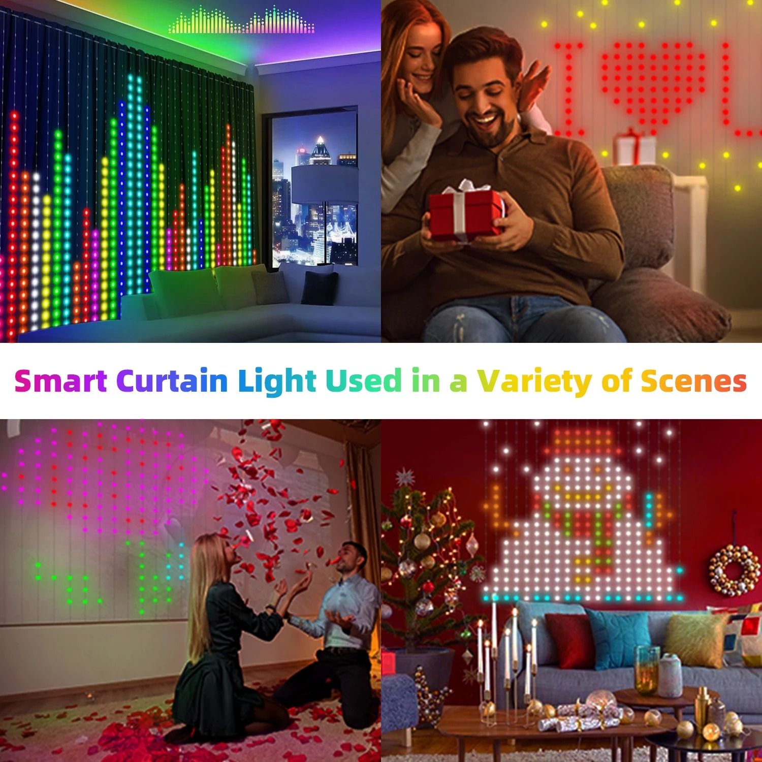 Smart RGB Curtain LED Lights with App Control and Music Sync