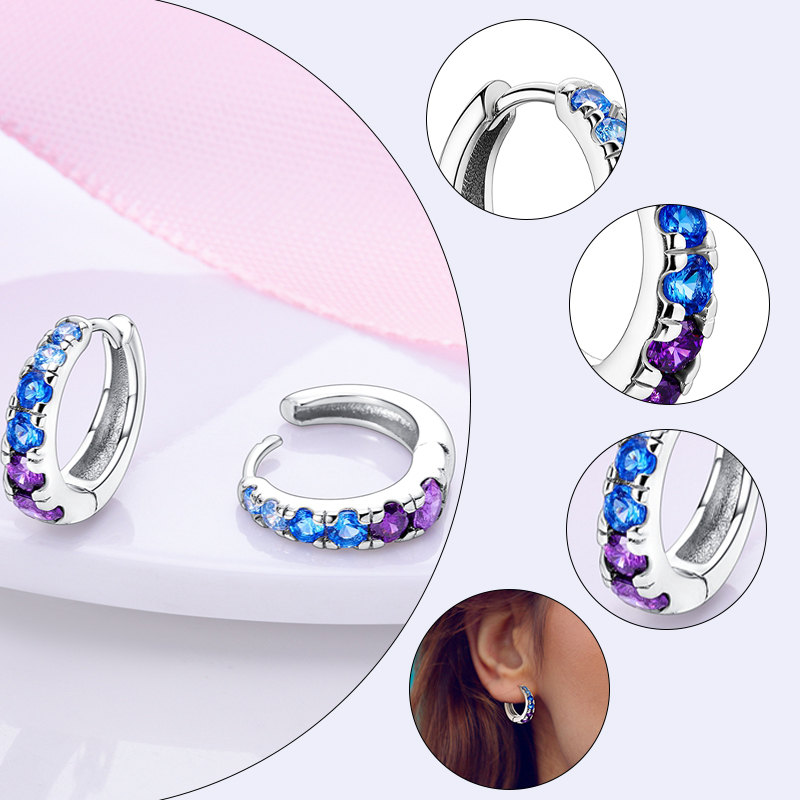 Hypoallergenic Sterling Silver Hoops Earrings with Zirconia, High Quality Jewelry for Women and Girls, Fashion Hoop
