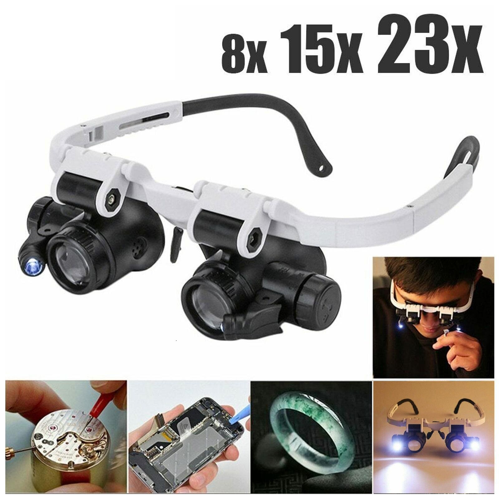 2X LED Watch Jeweler Repair Magnifier with Adjustable Headband, 8X, 15X, 23X Magnification