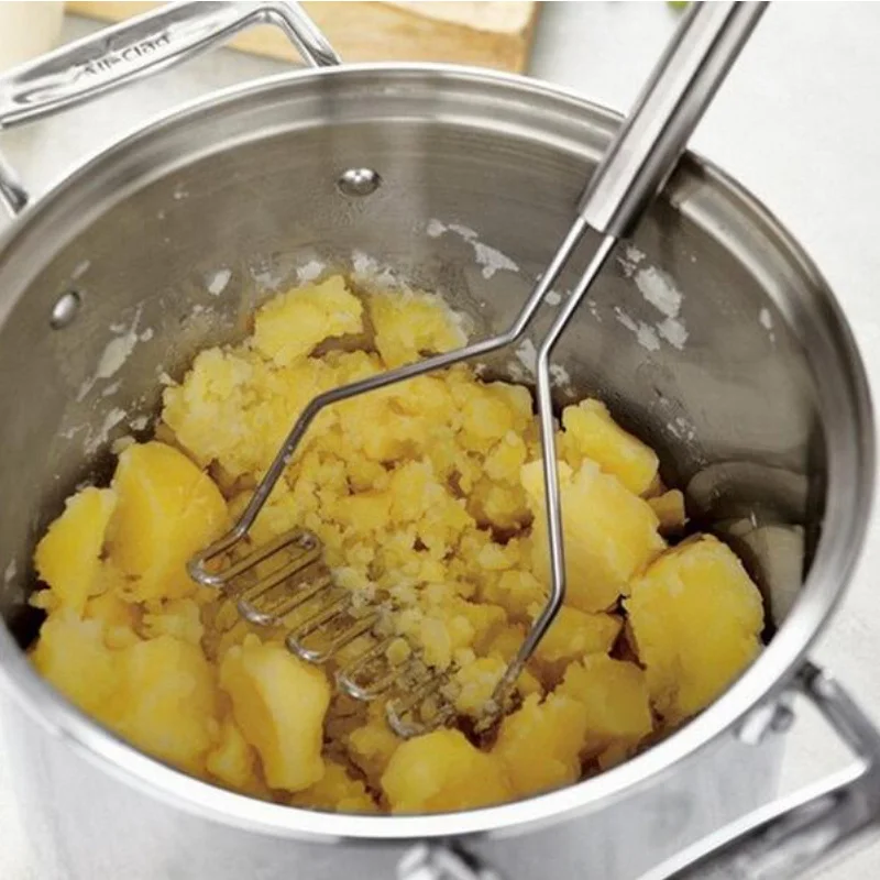 Stainless Steel Potato Masher, Kitchen Gadget Press for Mashed Potatoes, Wavy Pressure Cooking Tool, Durable Kitchen