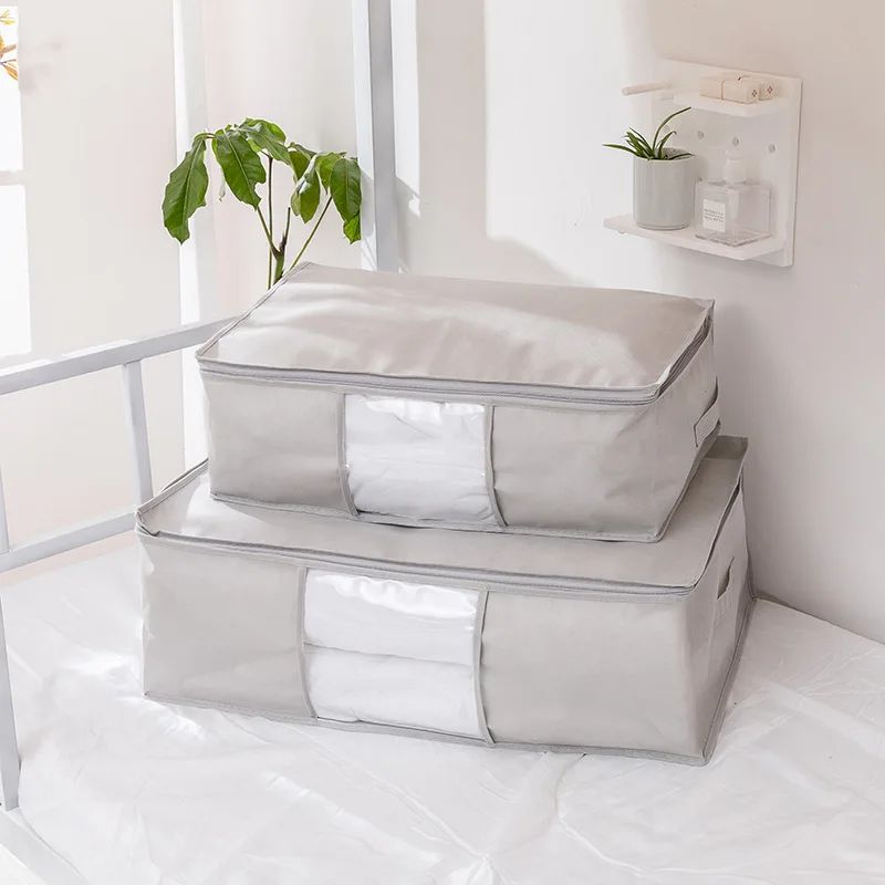 Extra Large Foldable Storage Bags for Clothes Comforters Quilt Organizer with Carry Handles Moving Packing Grey