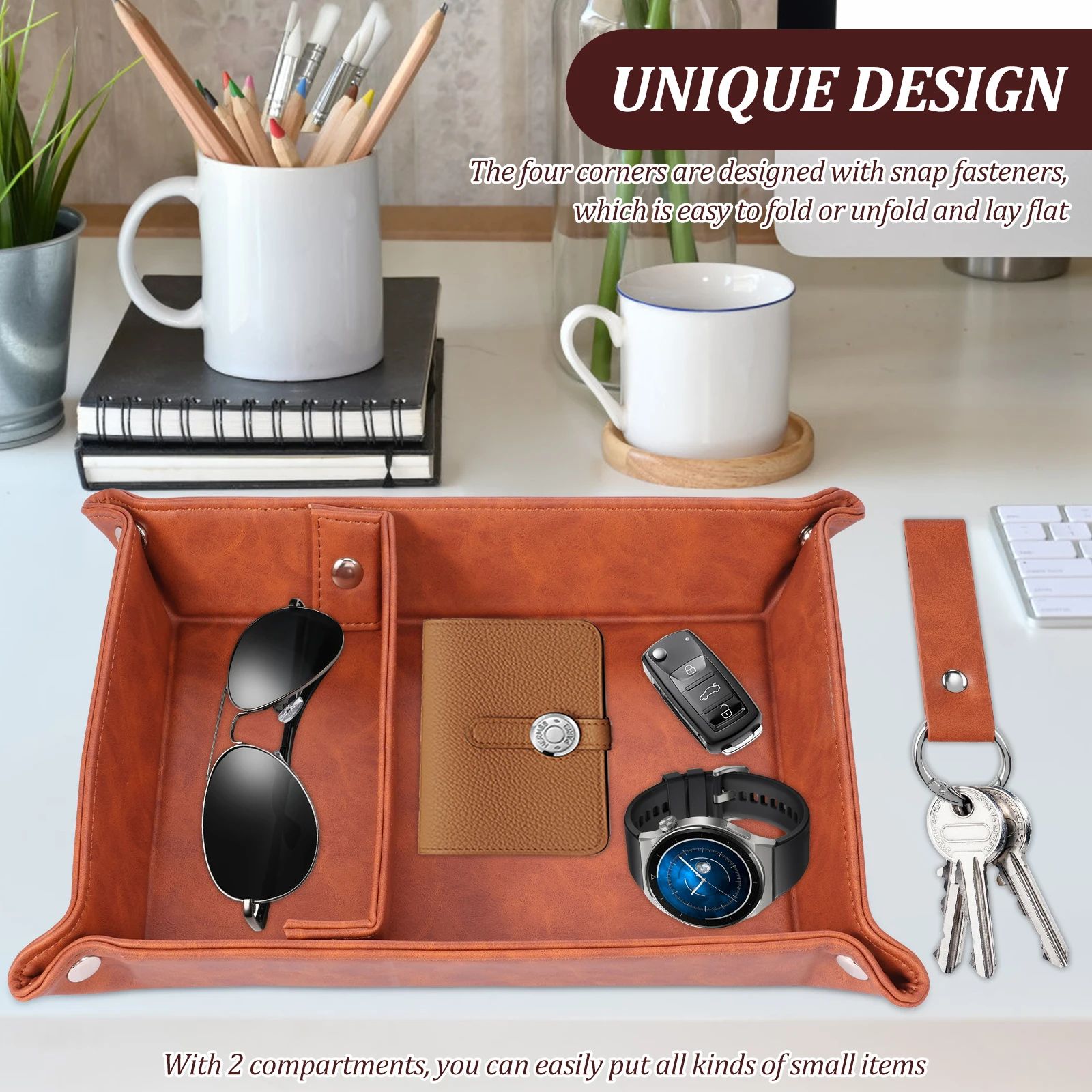 PU Leather Folding Valet Tray