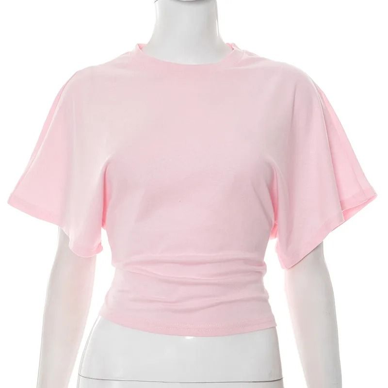 Premium Pure Cotton Crew Neck Pullover – Womens Loose-Fit Waist-Defining Cropped Top with Exposed Navel