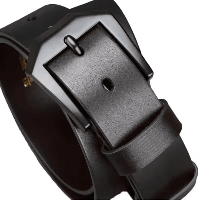 Classic Mens Leather Belt with Copper Needle Buckle Business Casual Style